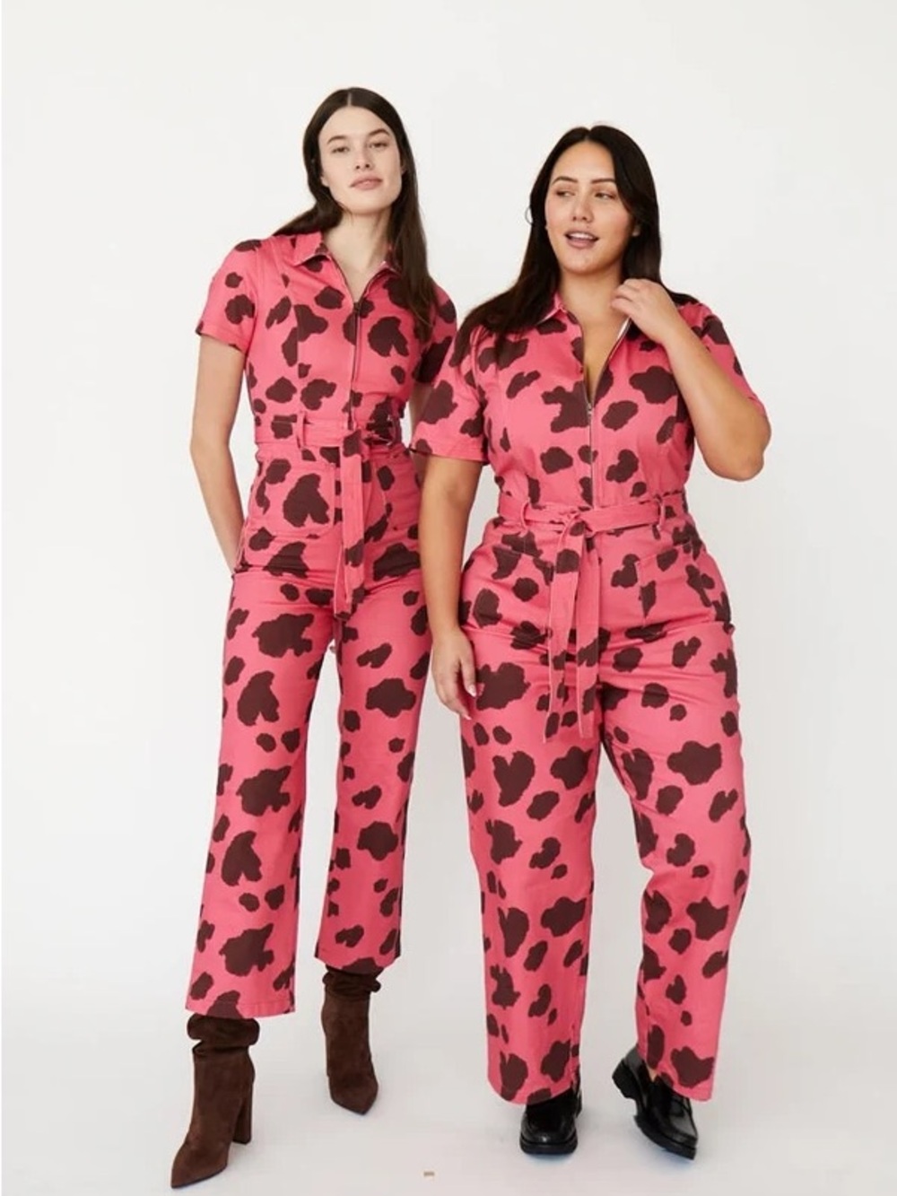 Rachel Antonoff Cow Print Short-Sleeve Sal Moo Pink Jumpsuit